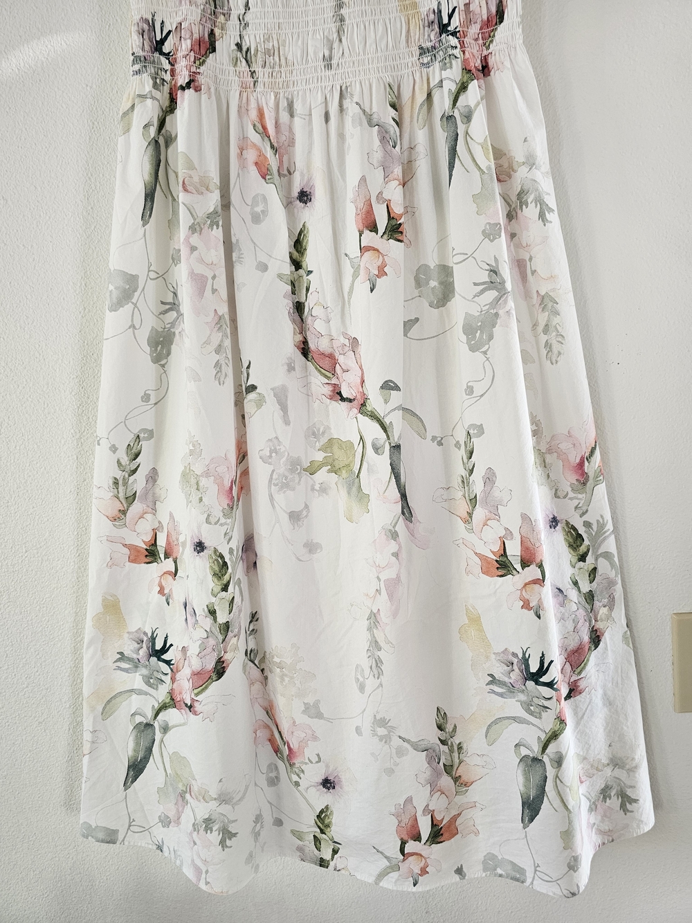 H&M Sz L Floral Print Off the Shoulder Puff-Sleeve Smocked Poplin Midi Dress - Picture 4 of 14
